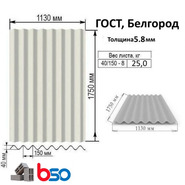 Шифер 5.8 мм Белгород